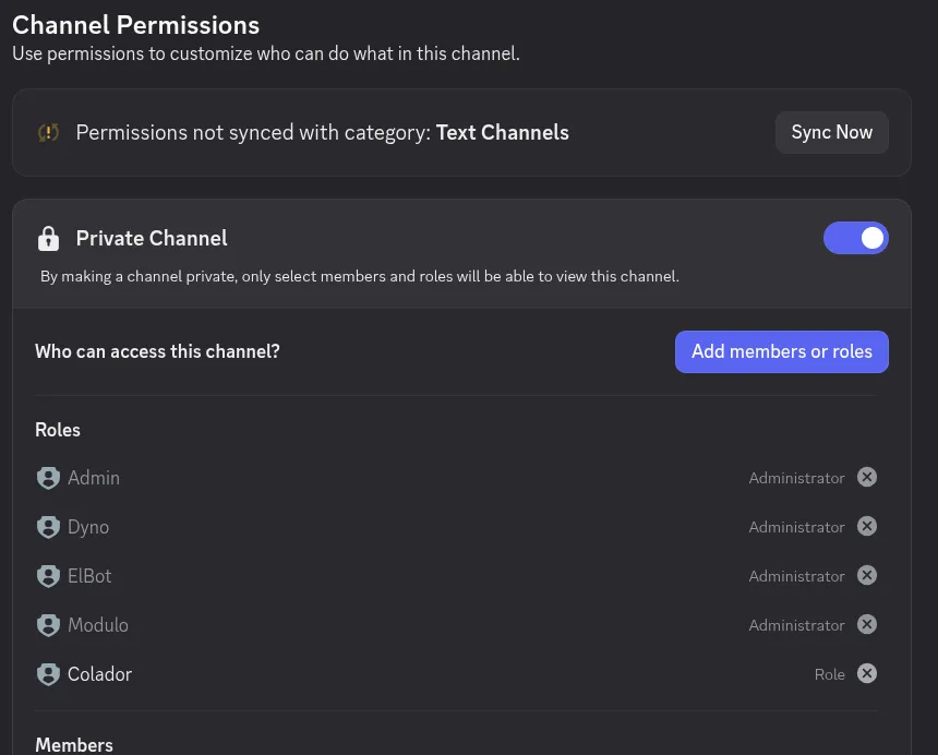 Admin Channel Bot Perms Screenshot