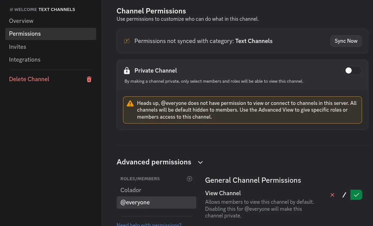 Welcome Perms Screenshot